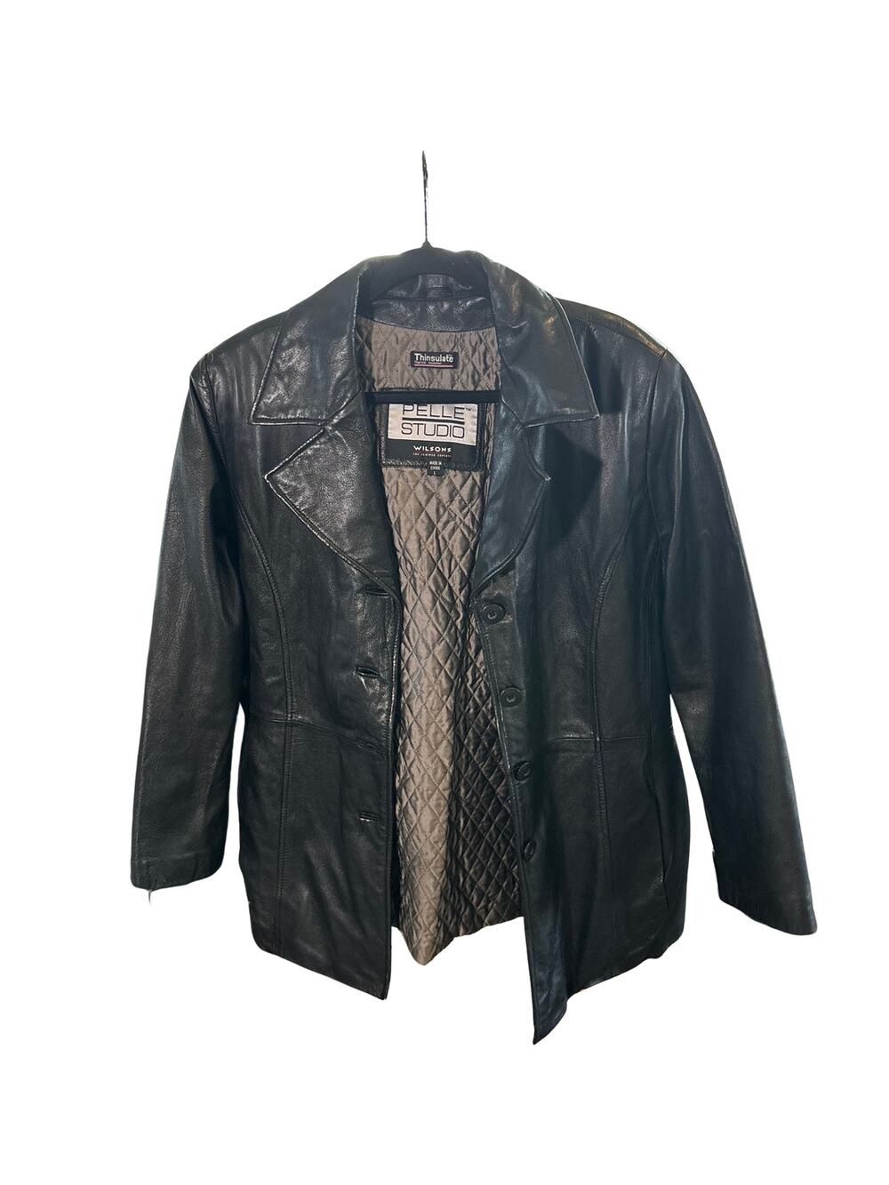 Pelle Studio Black Leather Button Front Jacket with Quilted Lining